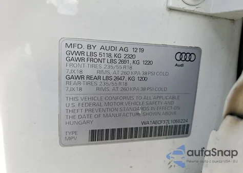 2020 Audi Q3 Premium z USA, uszkodzony, nr VIN WA1AECF37L1055224
